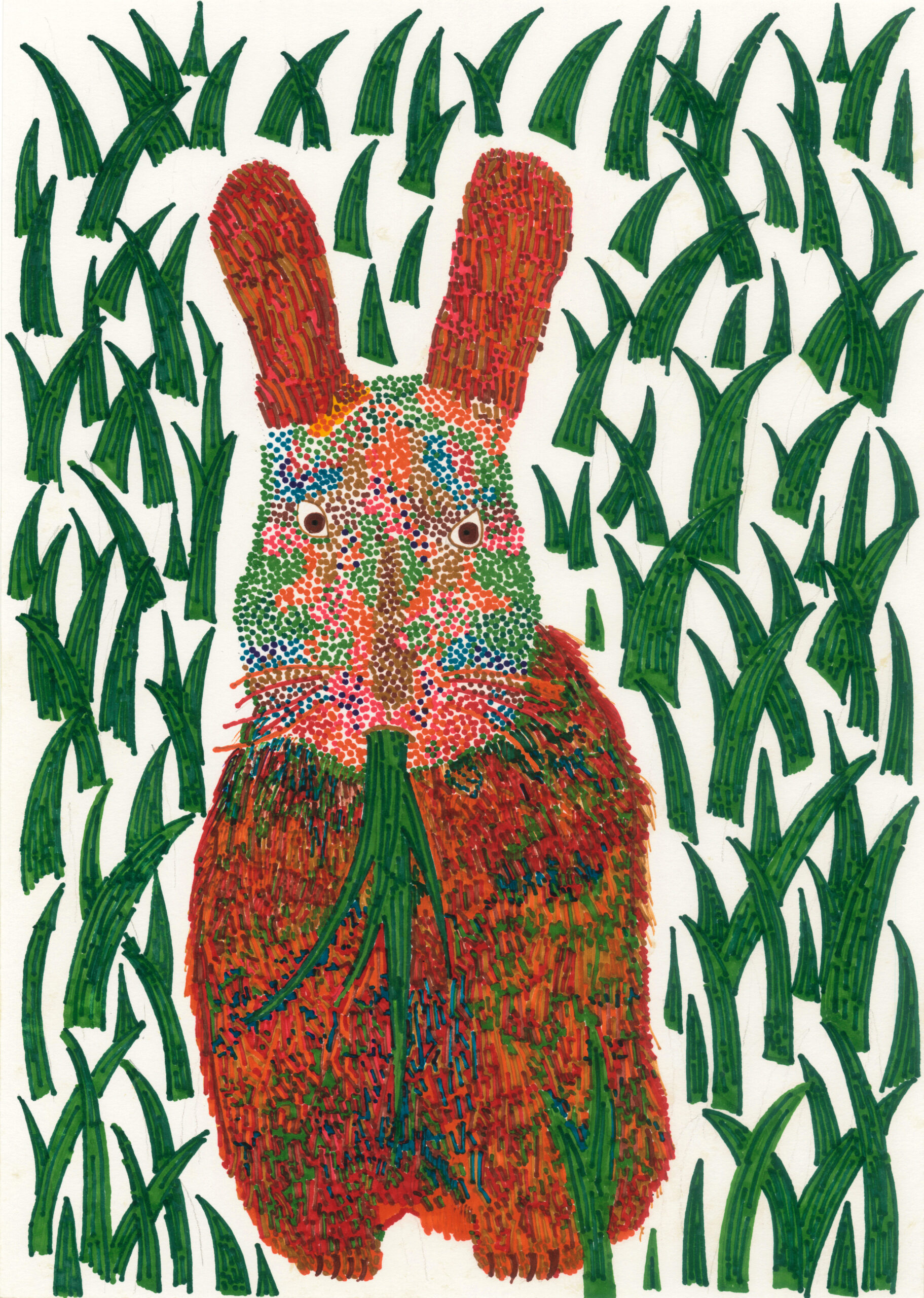 赤い耳と赤いひげをしたウサギ | ART BRUT CREATION NIPPON